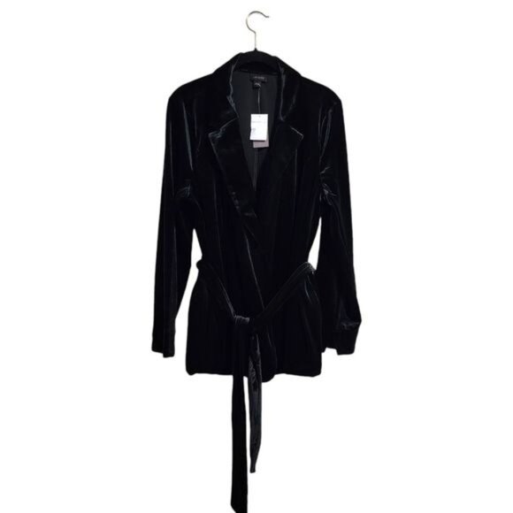 J.JILL velvet single button blazer with waist tie in black‎ NEW size L - Picture 3 of 8